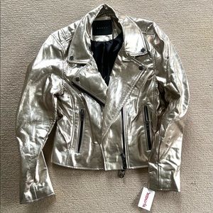 Never worn Blank NYC metallic silvery gold leather jacket- size medium